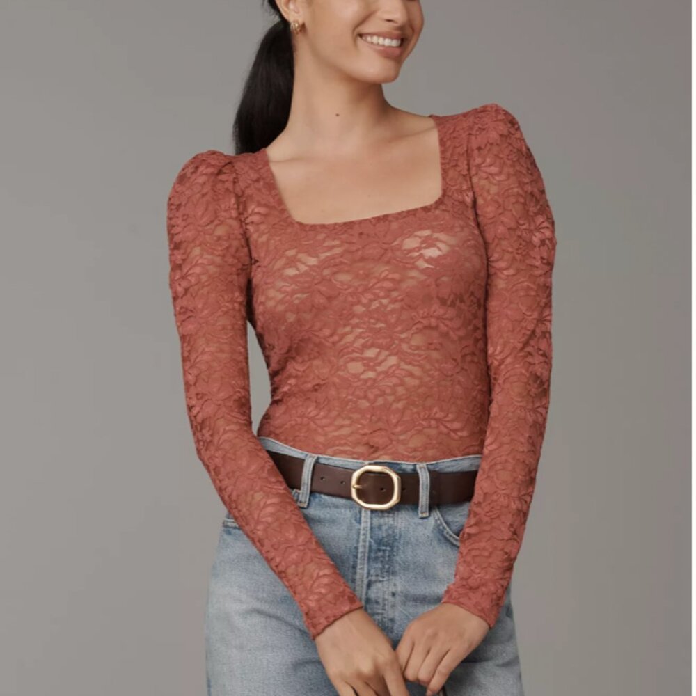 NWT Anthropologie Puff-Sleeve Sheer Lace‎ Top Feminine Whimsy Festival BohoXS